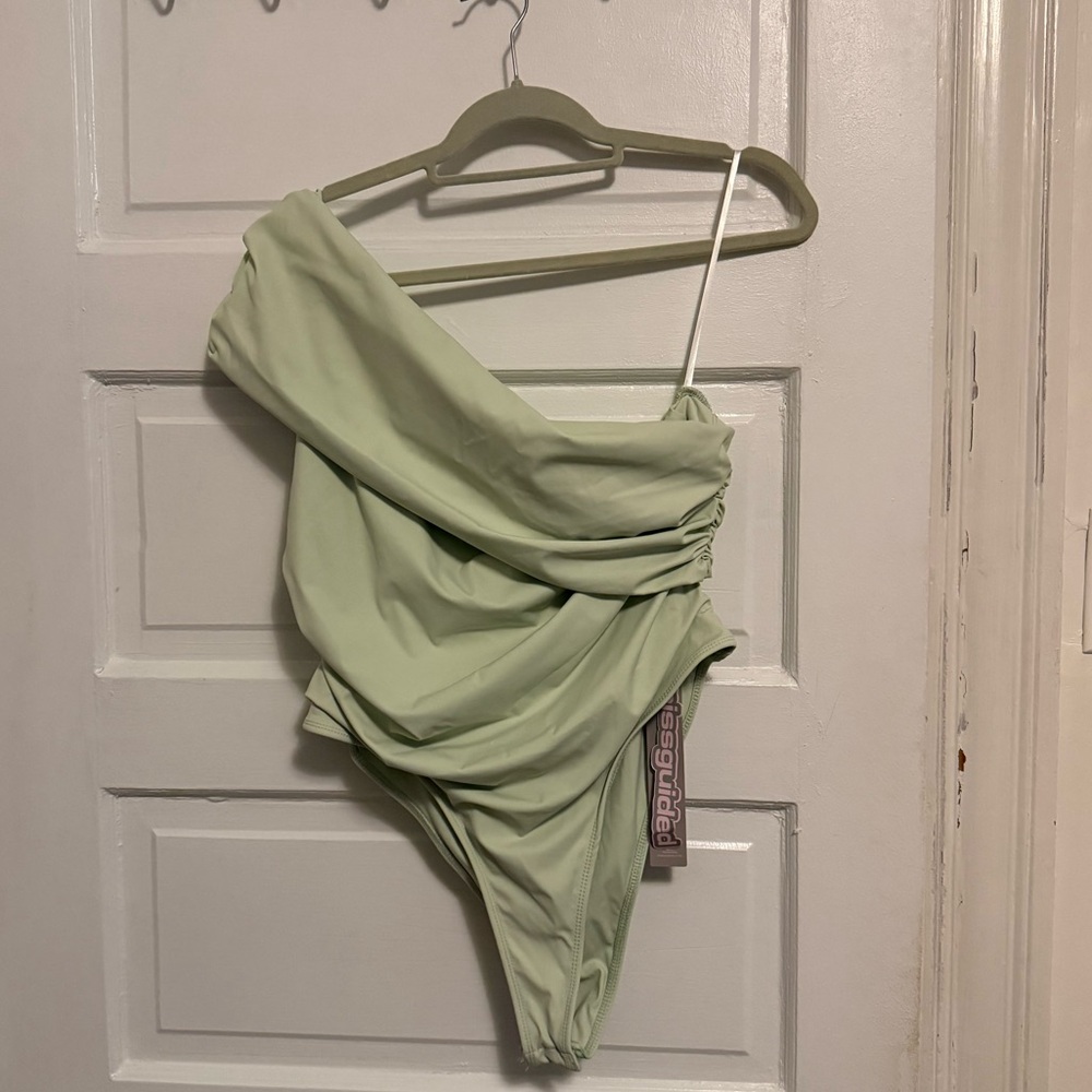 Missguided Light Green One-Shoulder Bodysuit